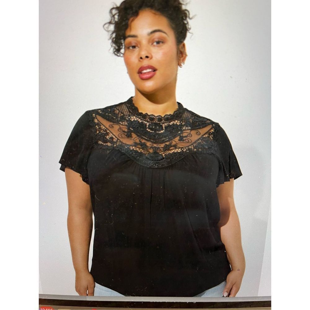 Torrid Black Gothic Dark Academia Lace Yoke Flutter Sleeve Blouse sz 2X NWT